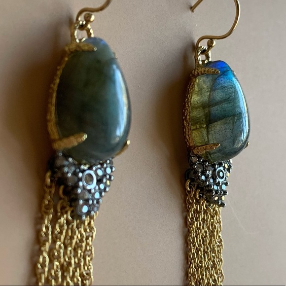 ALEXIS BITTAR Blue Green Teardrop Labradorite
Gemstone Fringed Crystal Earrings - Picture 7 of 11